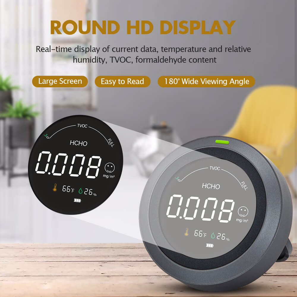 Carefor CF-2 Raumluftqualitätsmonitor, für HCHO AQI, TVOC, Temperatur und Luftfeuchtigkeit