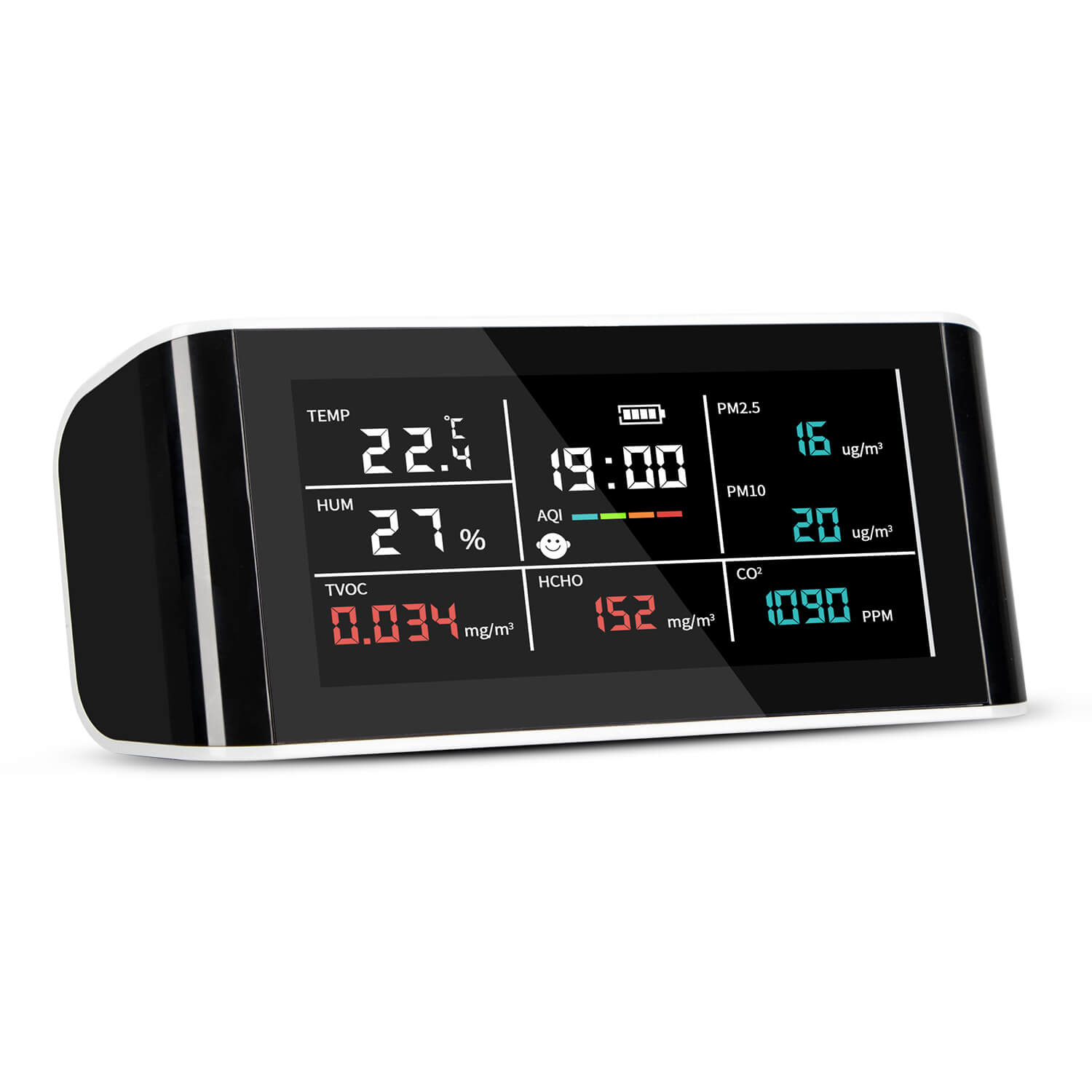 Carefor DM-69 Luftqualitätsmonitor 8 in 1 für CO2, PM2.5, PM10, TVOC, HCHO, AQI, Temperatur und Luftfeuchtigkeit