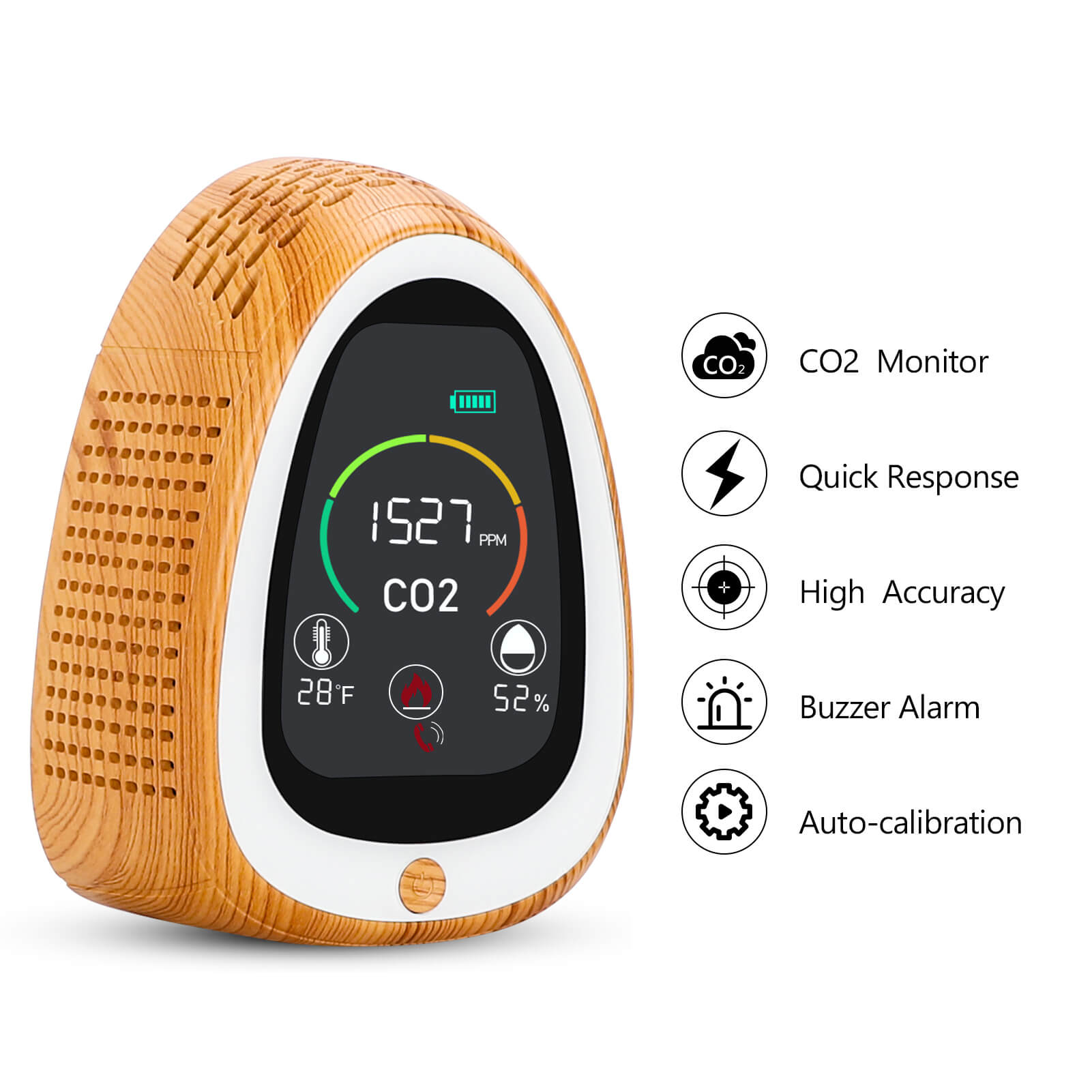 Carefor PT-02 CO2-Messgerät mit Rauchmelder Temperatur und Luftfeuchtigkeit Innenraum-Gasanalysator Luftverschmutzung Monitor