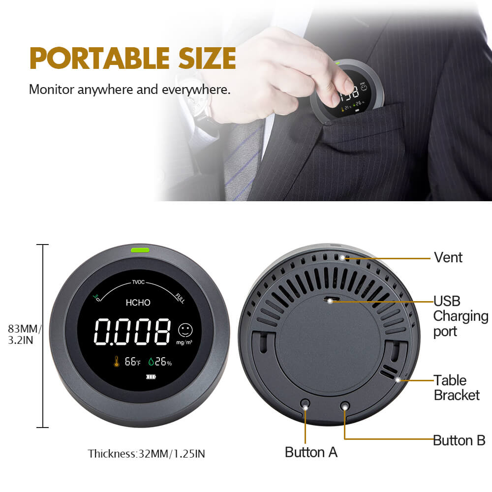 Carefor CF-2 Raumluftqualitätsmonitor, für HCHO AQI, TVOC, Temperatur und Luftfeuchtigkeit