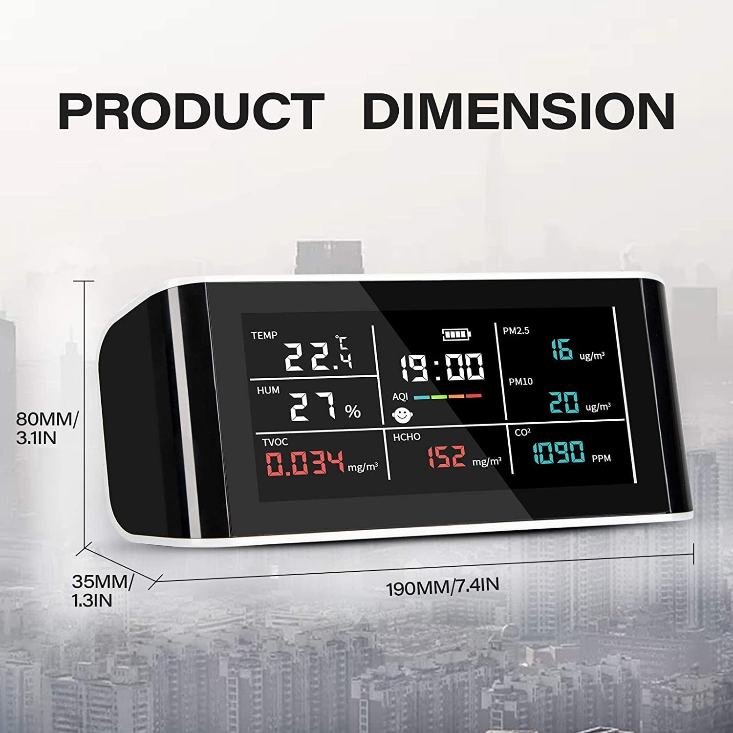 Carefor DM-69 Luftqualitätsmonitor 8 in 1 für CO2, PM2.5, PM10, TVOC, HCHO, AQI, Temperatur und Luftfeuchtigkeit