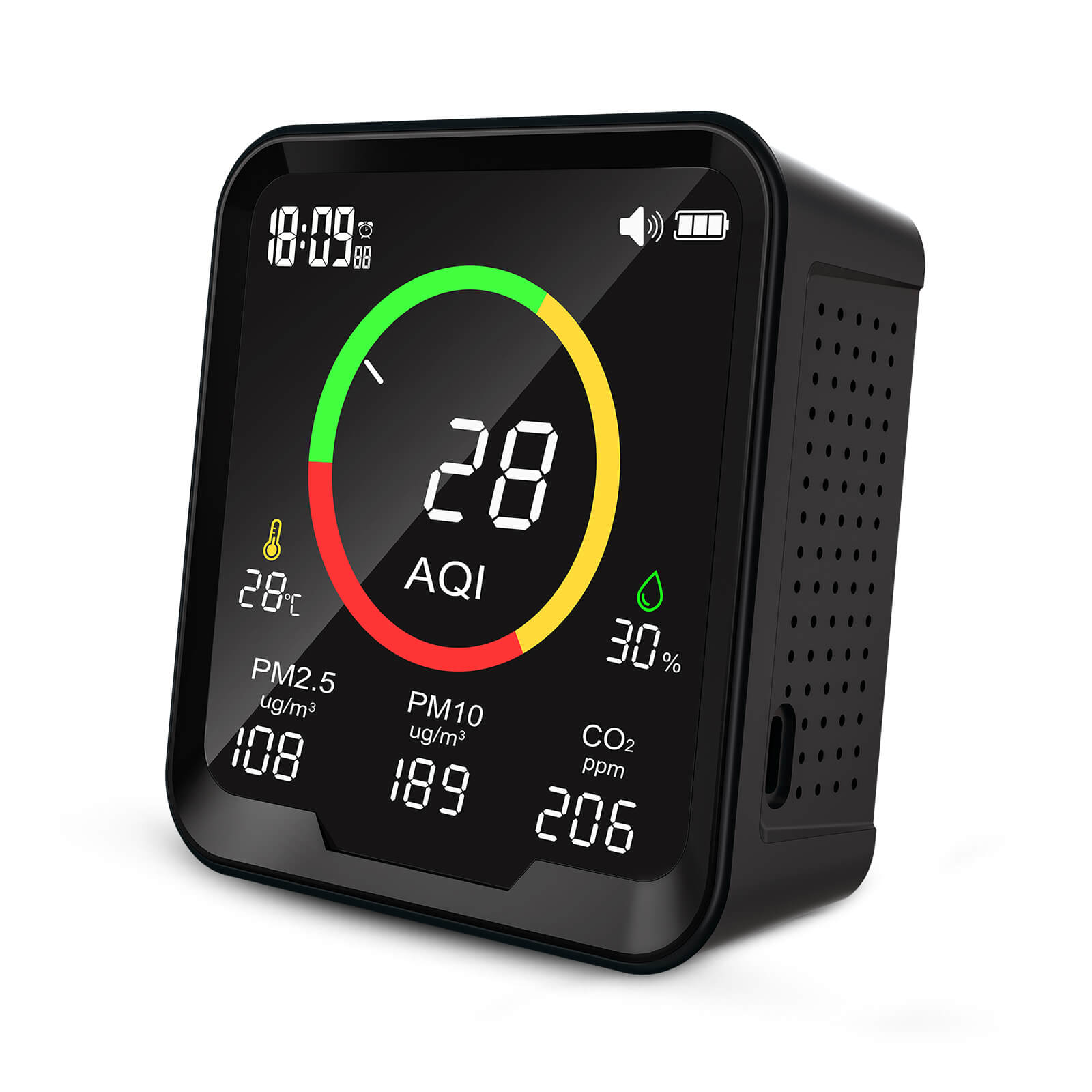 Carefor CF-9A Portable Air Quality Monitor For AQI, PM2.5, PM10, CO2, Temp and Humidity,With Buzzer Alarm
