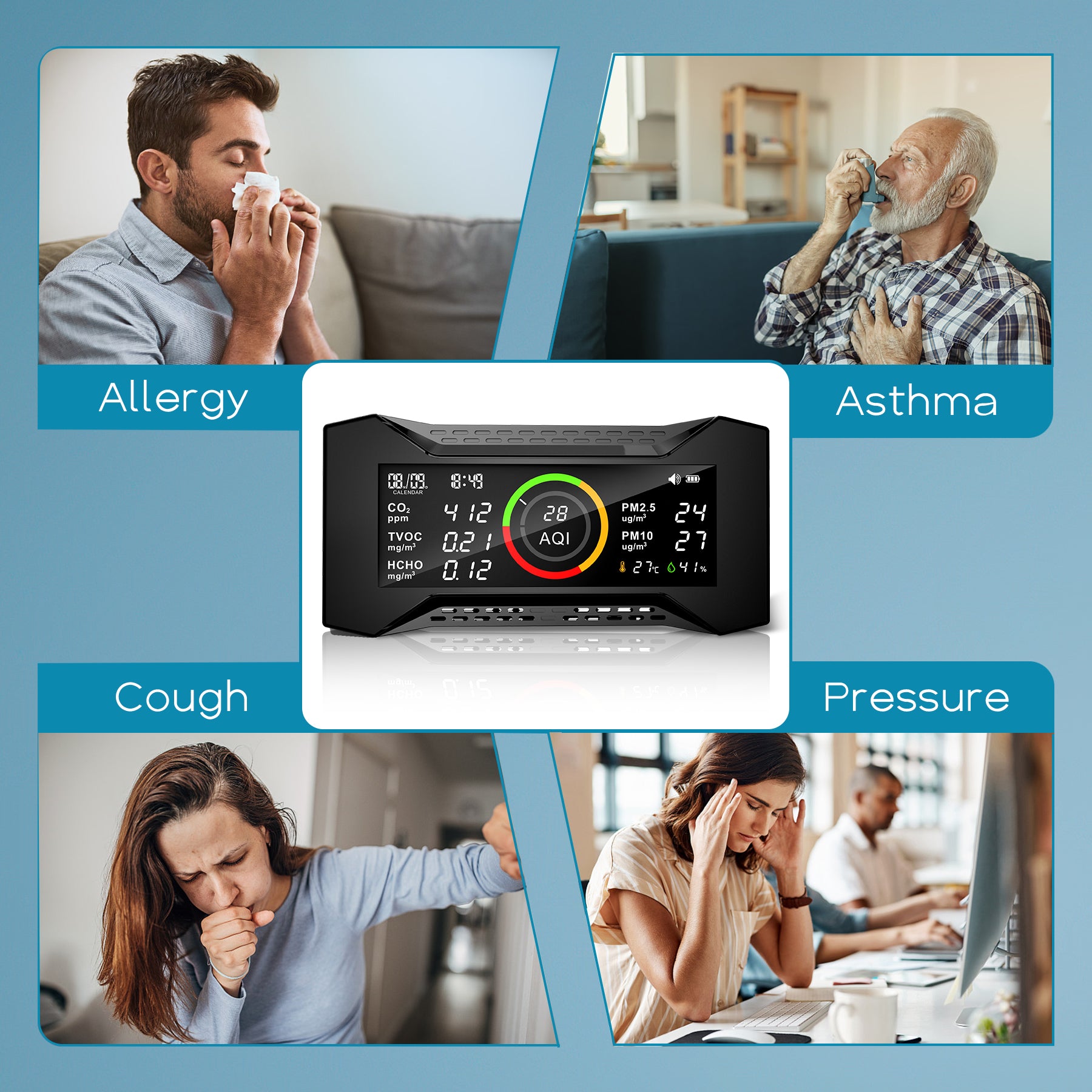 Carefor CF-20 Air Quality Detector for CO2, PM2.5, PM10, TVOC, HCHO, AQI, Temp, Humidity with Data Report(Pre-Sale)