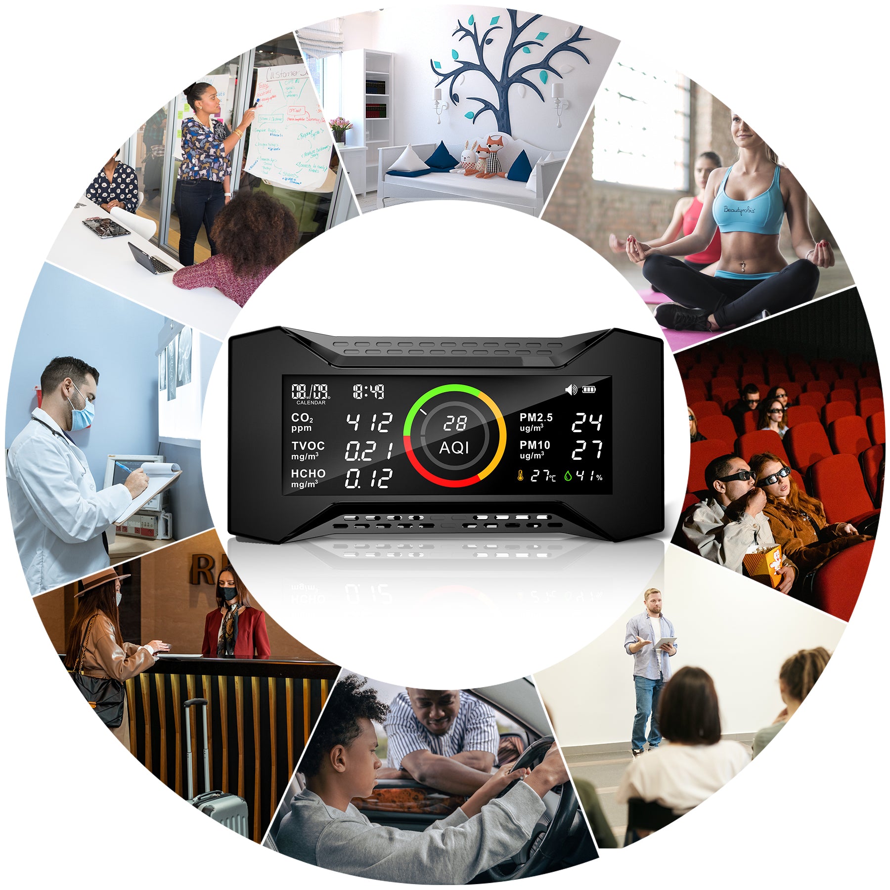 Carefor CF-20 Air Quality Detector for CO2, PM2.5, PM10, TVOC, HCHO, AQI, Temp, Humidity with Data Report(Pre-Sale)