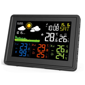 Drahtloses digitales Farbdisplay Wettervorhersagestation Multi-Zonen Thermometer Hygrometer 3 Fernsensoren DE
