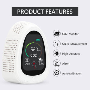 Carefor PT-02 CO2 Monitor With Smoke Alarm 5000ppm Carbon Dioxide Sensor, Temp and Humidity